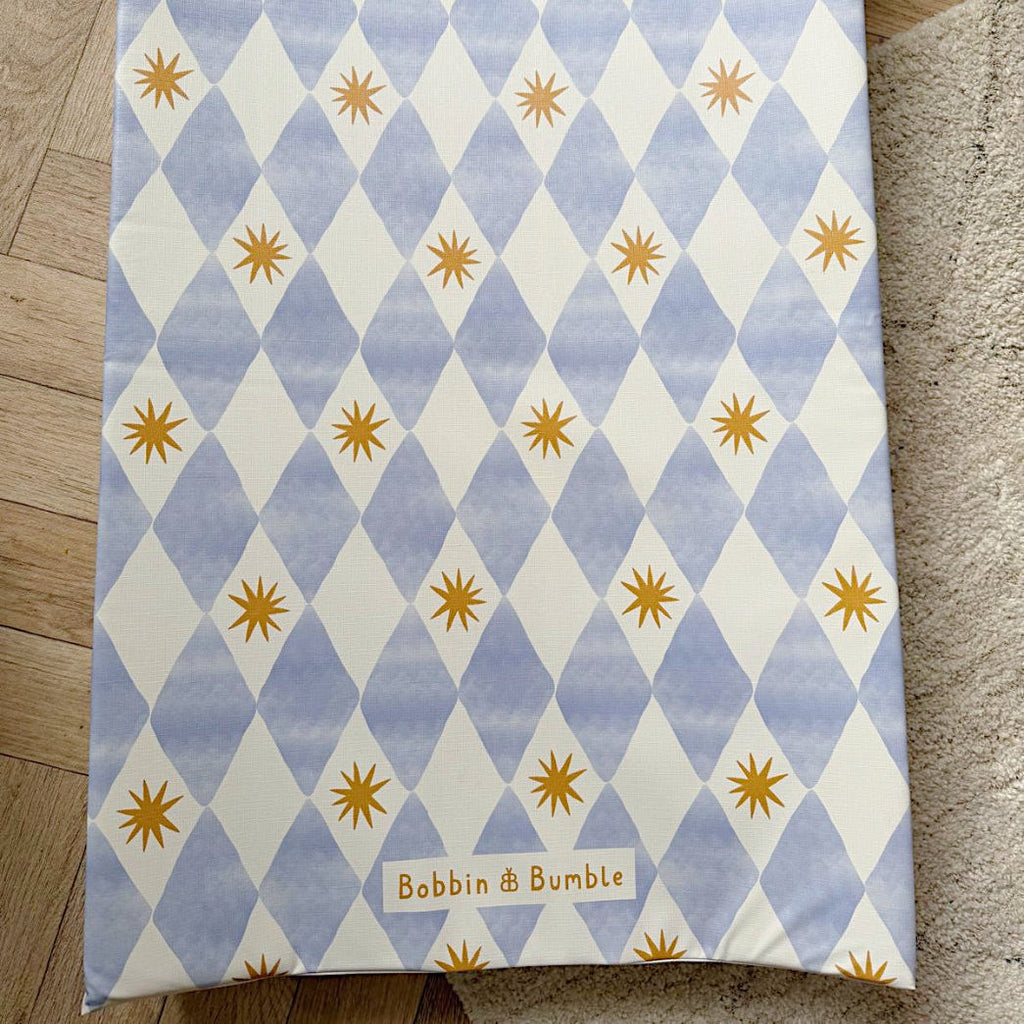 Anti-Roll Wedge Baby Changing Mat - Blue Harlequin