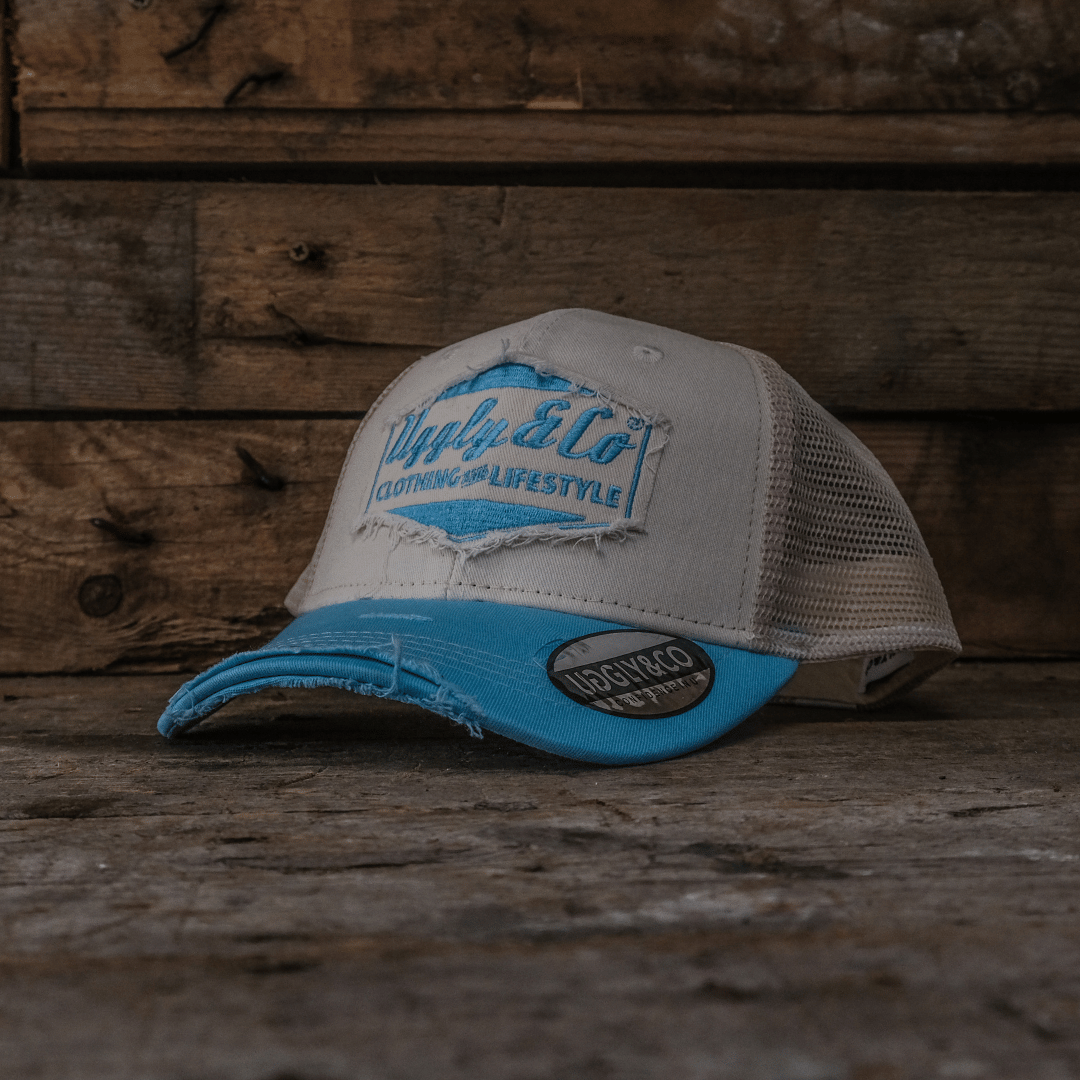 Sky Blue & White Diamond Trucker Hat