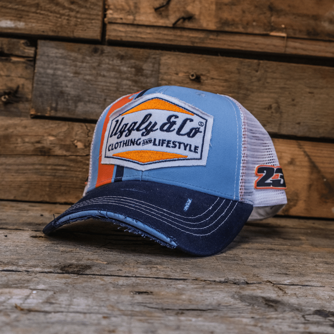 Retro Blue & Orange Diamond Trucker Hat