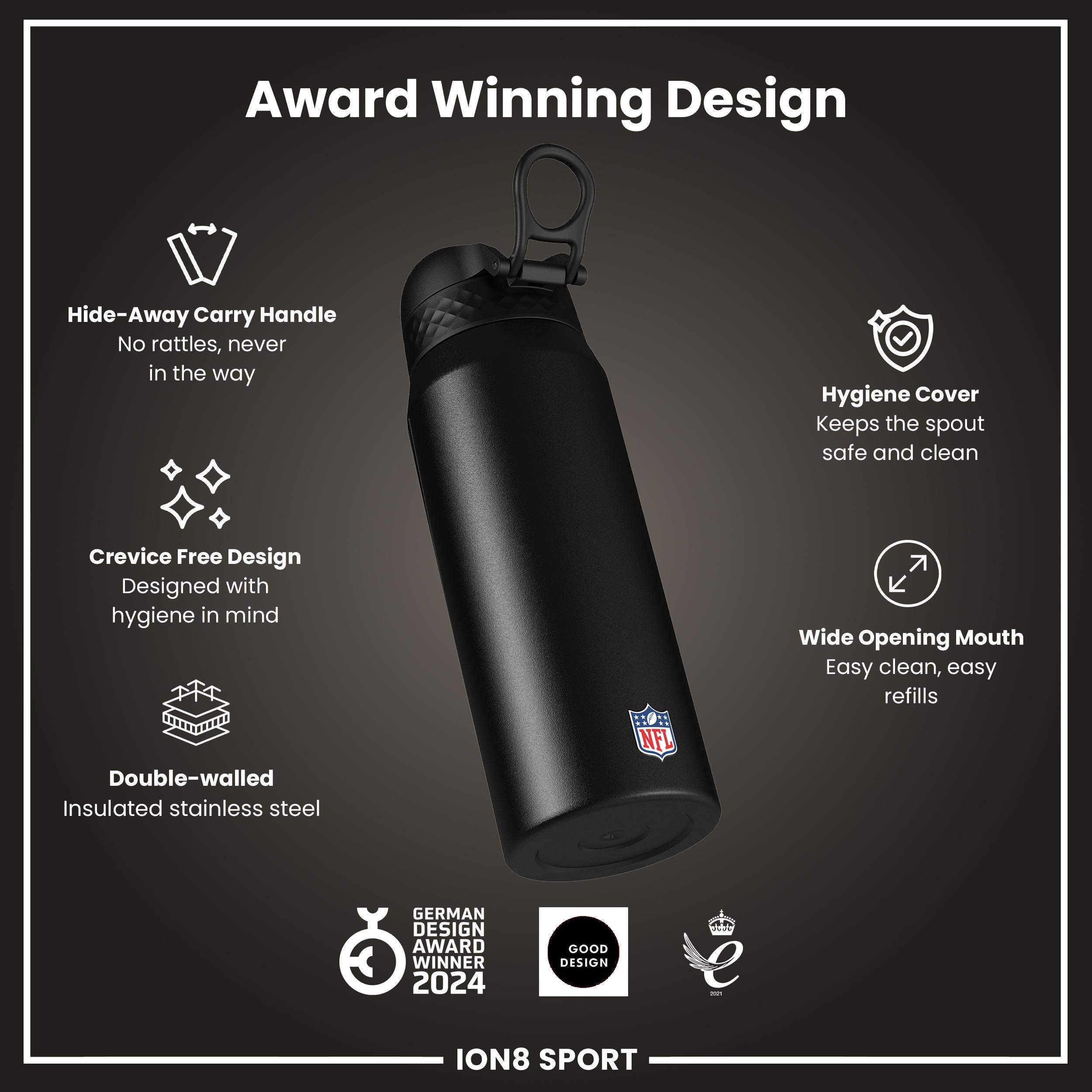 NFL x ION8 Insulated Steel Water Bottle, NFL Bears, 750ml (24oz)