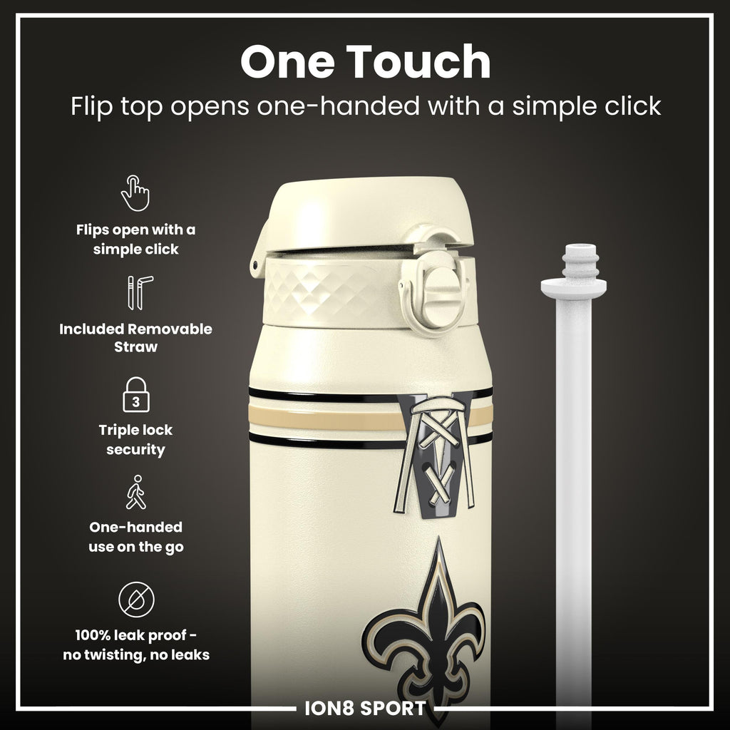 NFL x ION8 Insulated Steel Water Bottle, NFL Saints, 750ml (24oz)