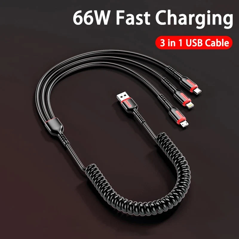 3 in 1 66W 6A Fast Charging USB Cable