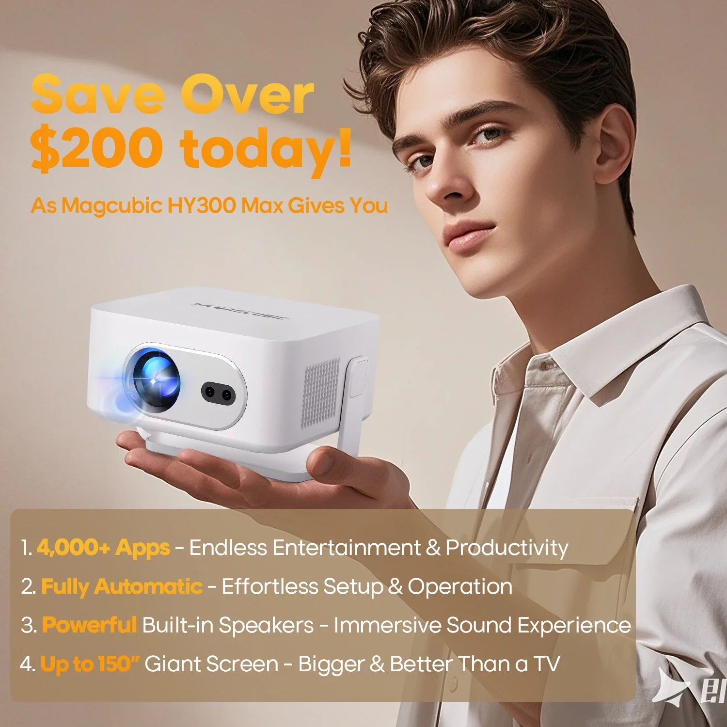 Magcubic Auto Focus Home Cinema 4K Projector 400ANSI 8K Native 720P HY300 Max