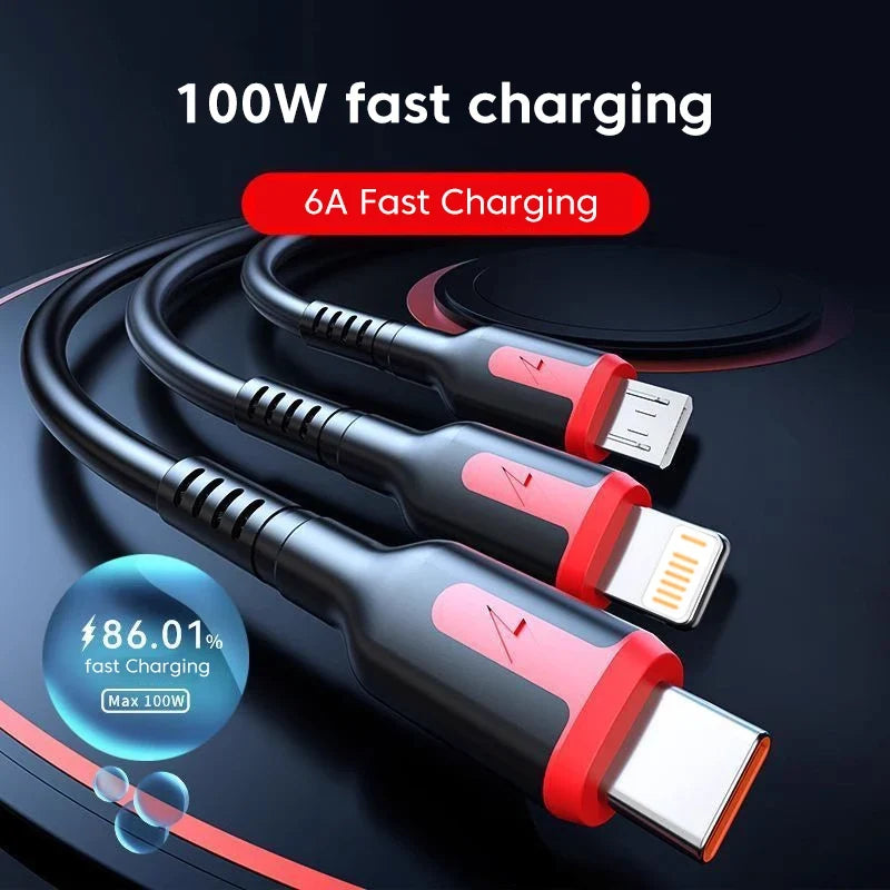 3 in 1 66W 6A Fast Charging USB Cable