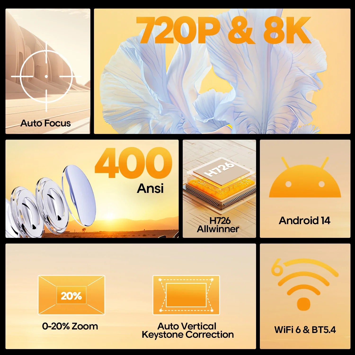 Magcubic Auto Focus Home Cinema 4K Projector 400ANSI 8K Native 720P HY300 Max