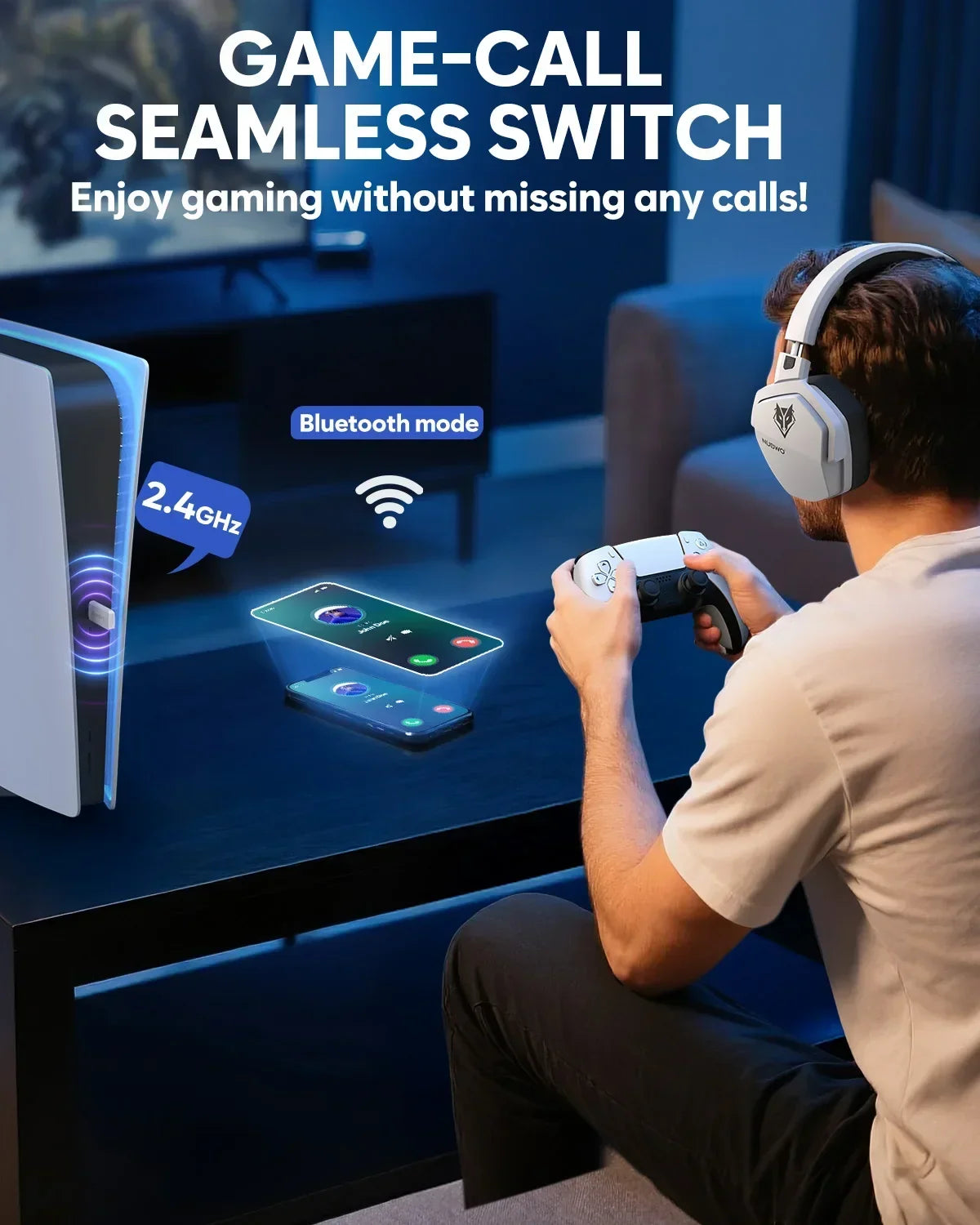 NUBWO G06 Pro Wireless Gaming Headset with Charging Station for Headset and PS5 Controller