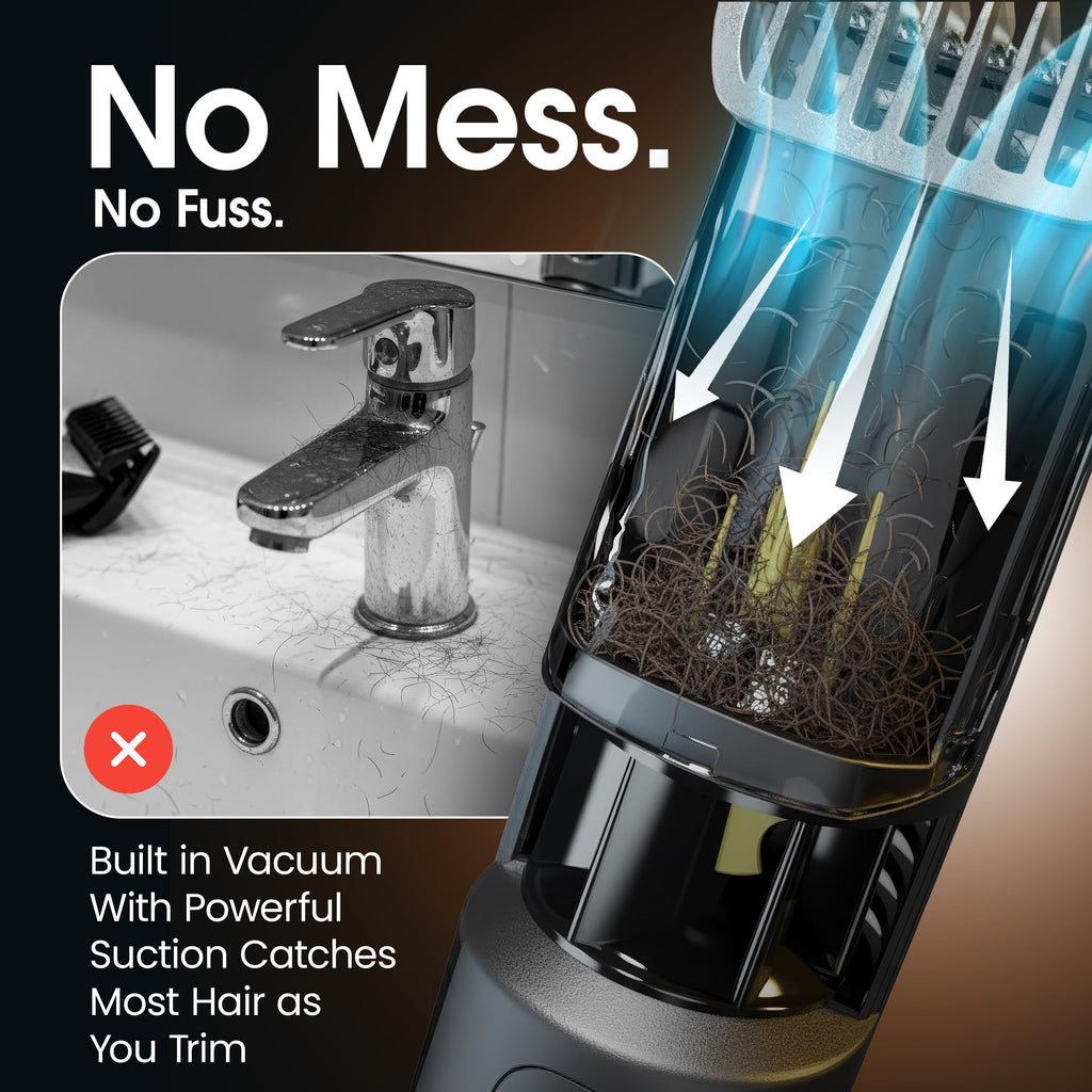 Bell+Howell Vacutrim Cordless Beard Trimmer – Built-In Vacuum, 20-Setting Dial