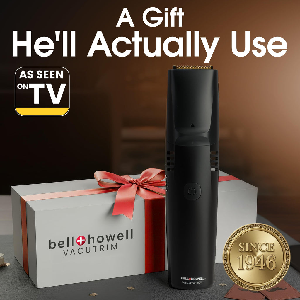 Bell+Howell Vacutrim Cordless Beard Trimmer – Built-In Vacuum, 20-Setting Dial