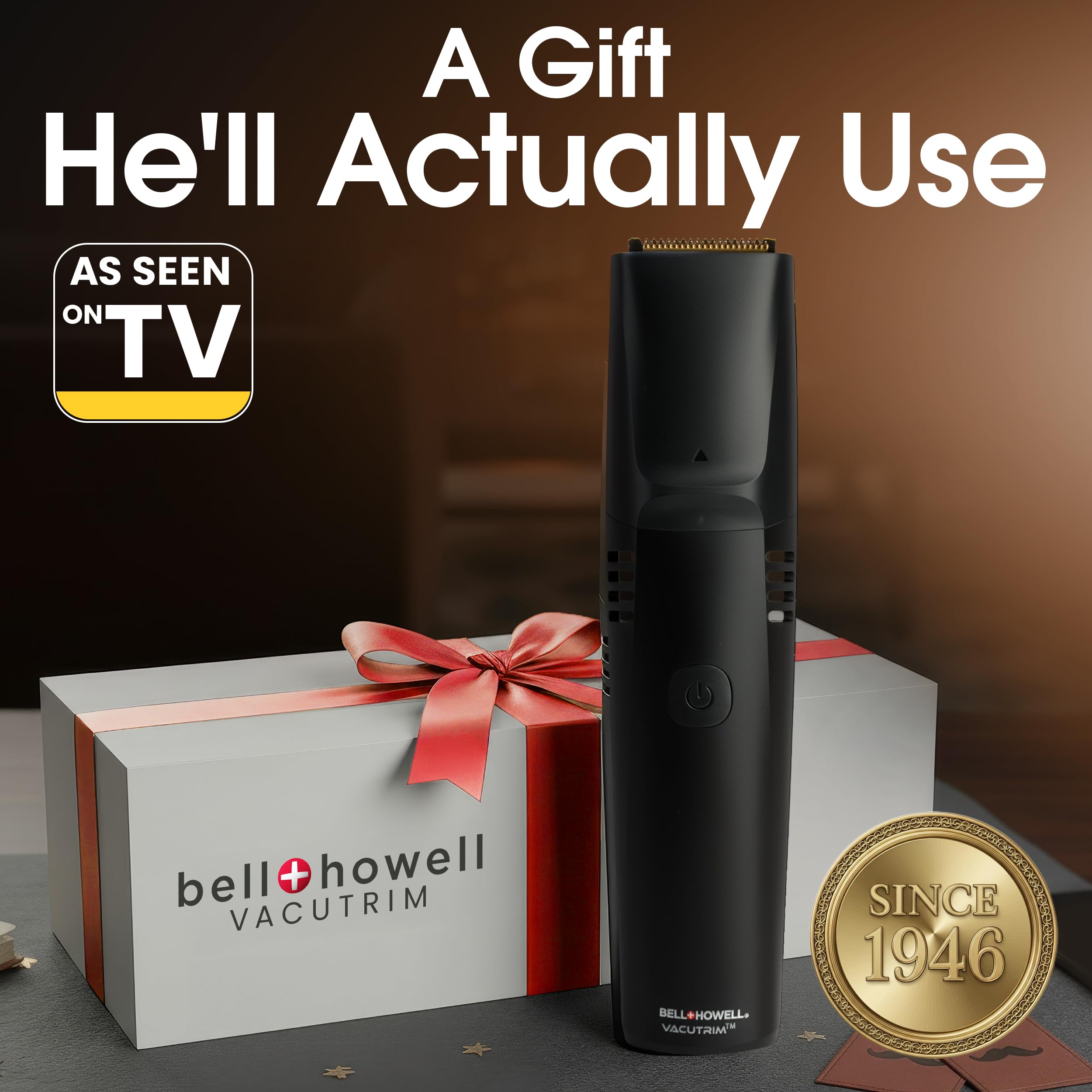 Bell+Howell Vacutrim Cordless Beard Trimmer – Built-In Vacuum, 20-Setting Dial