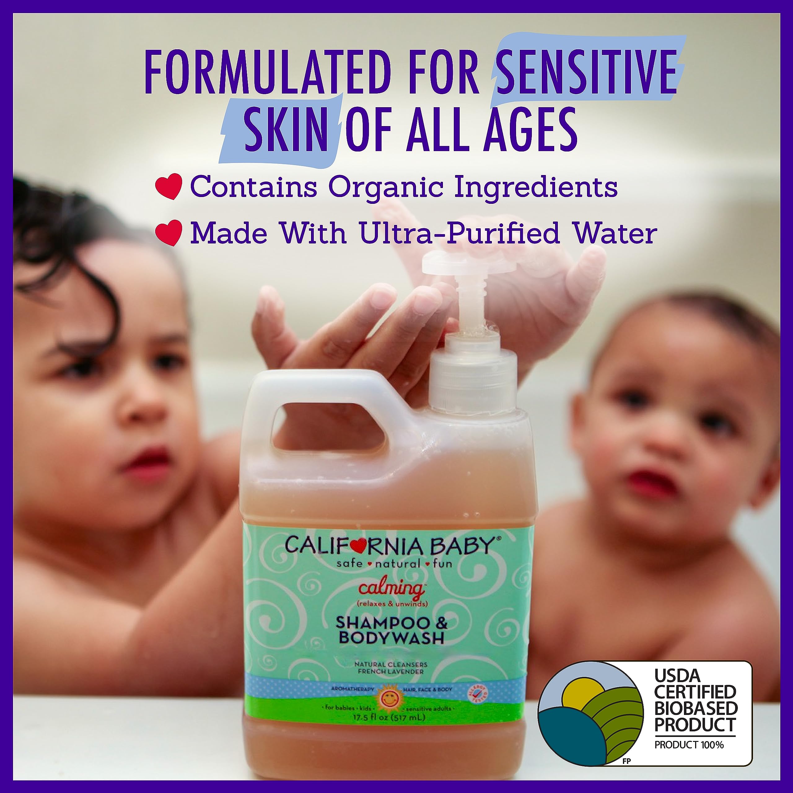 California Baby Calming Shampoo + Body Wash – 100% Plant-Based, Lavender, Hypoallergenic (517 mL / 17.5 oz)