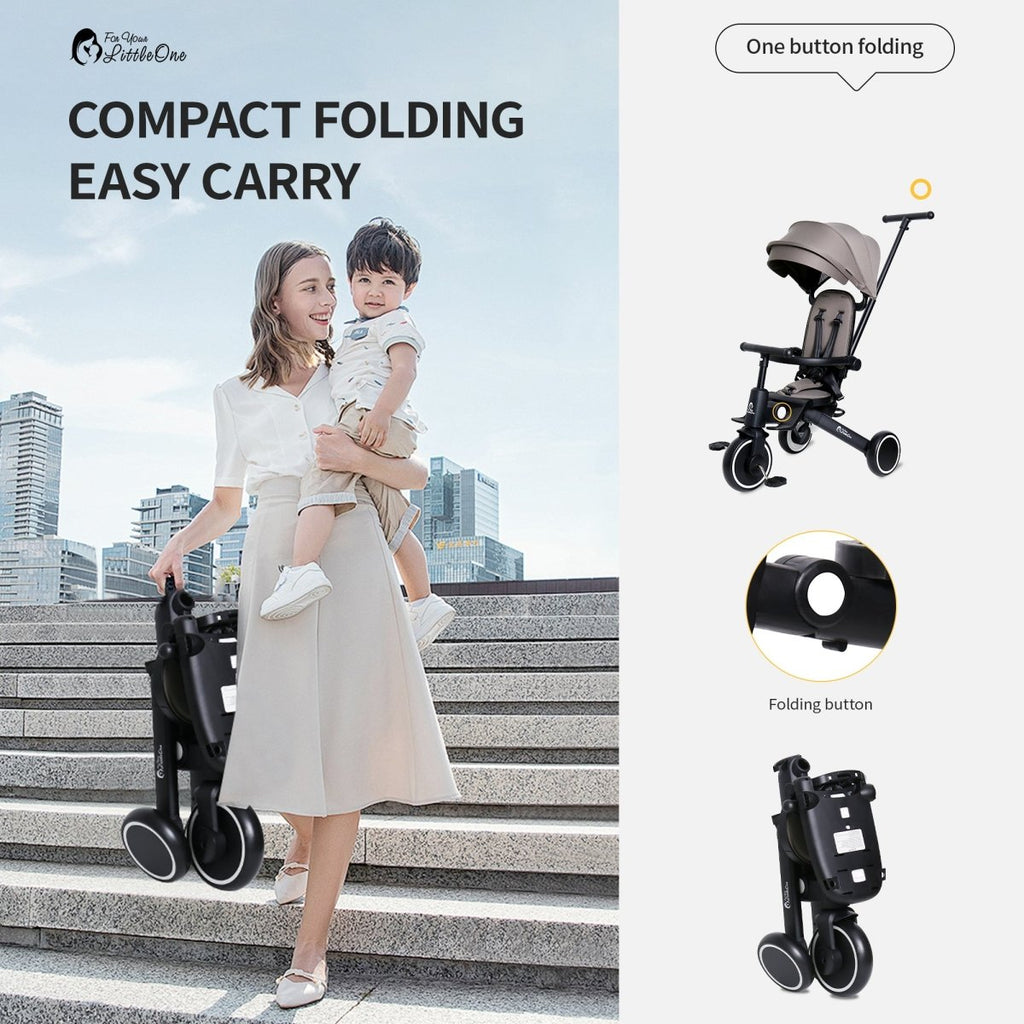 Foryourlittleone Xplor 6 in 1 Foldable Trike - Jet Black (10m-4y)