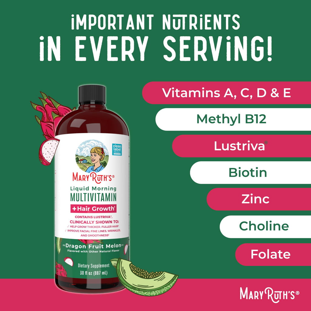 MaryRuth Organics Liquid Multivitamin + Lustriva Hair Growth for Women | Thicker Hair
