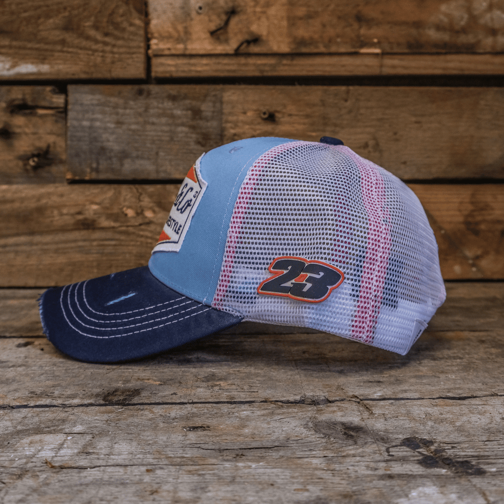 Retro Blue & Orange Diamond Trucker Hat