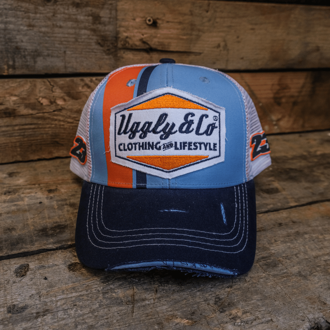 Retro Blue & Orange Diamond Trucker Hat