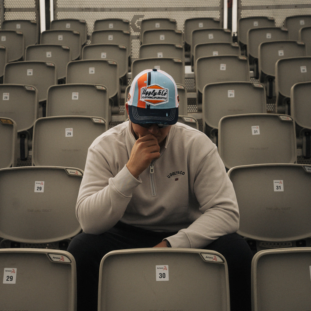 Retro Blue & Orange Diamond Trucker Hat