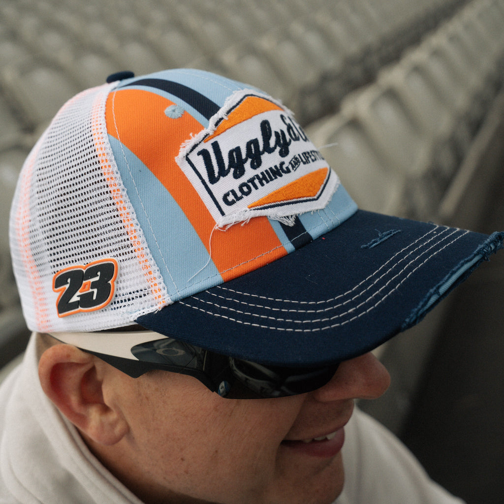 Retro Blue & Orange Diamond Trucker Hat