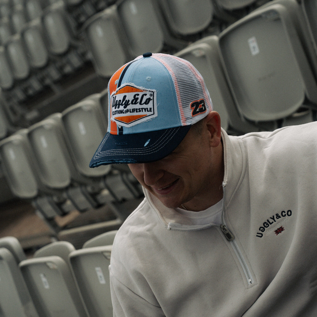 Retro Blue & Orange Diamond Trucker Hat