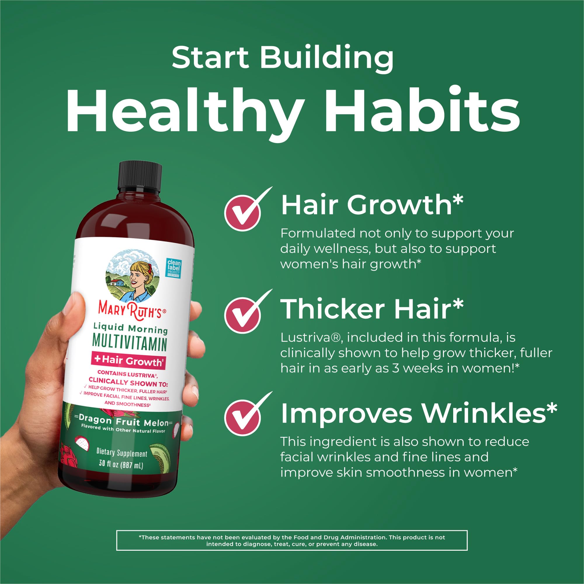 MaryRuth Organics Liquid Multivitamin + Lustriva Hair Growth for Women | Thicker Hair