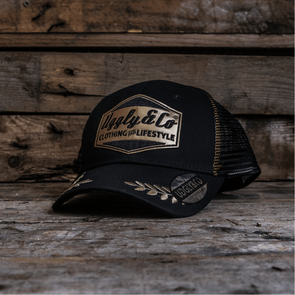 Black & Gold 'Podium' Diamond Trucker Hat